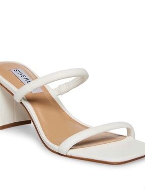 Steve Madden White Minimalist Square Toe Block Heel Sandal